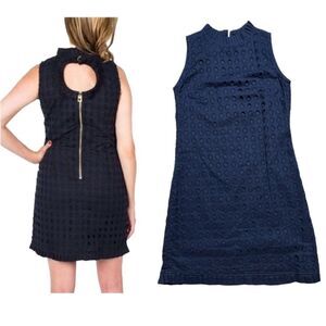 Sail to Sable Sleeveless Navy Crochet Eyelet Dress with keyhole Back Size 2